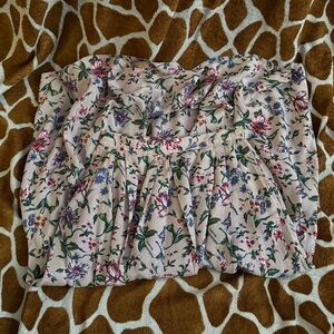 VTG Floral Pleated Skirt M Blush Pink Cottagecore Prairie Pockets Linen Ramie